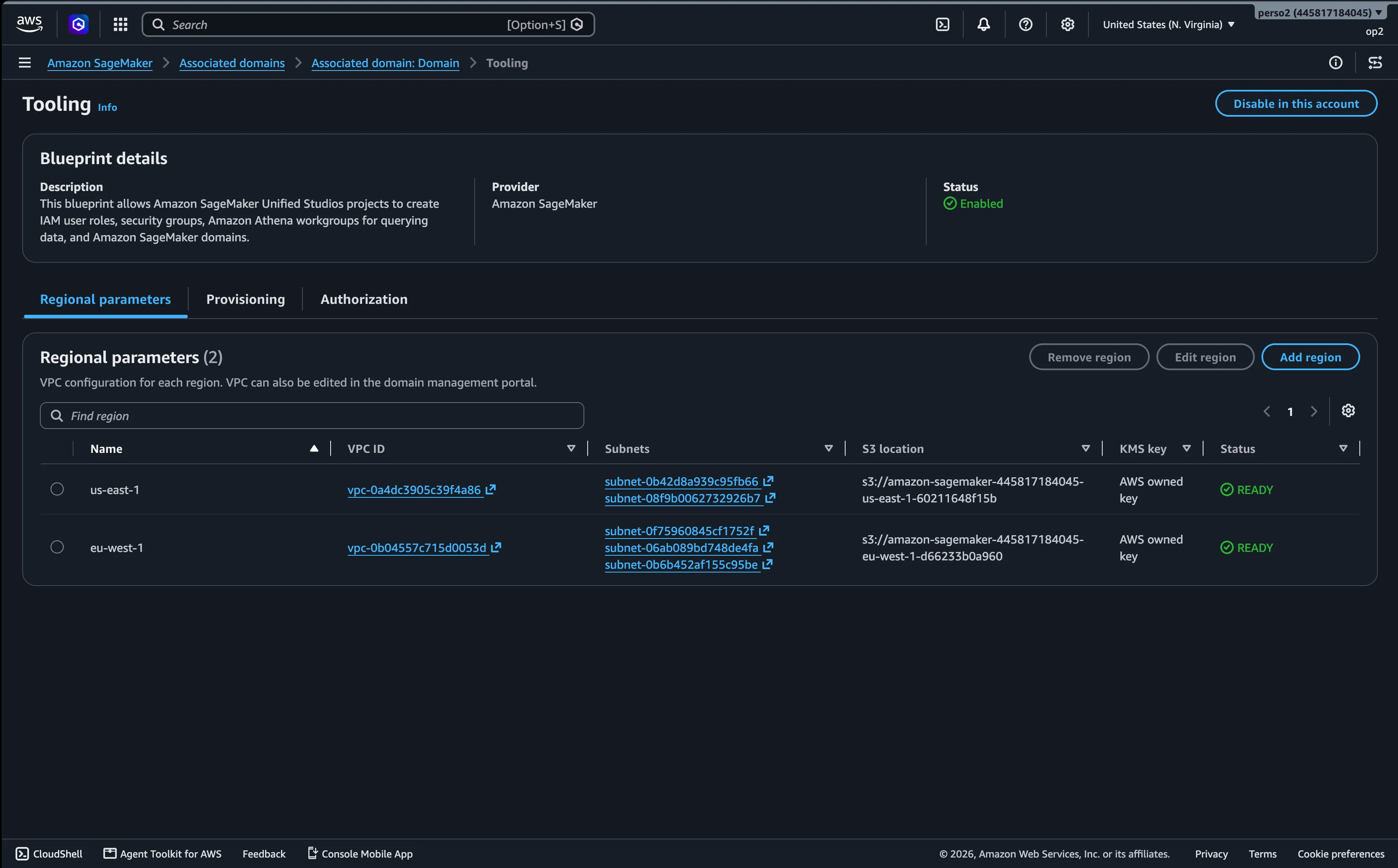Enable Tooling blueprint in associated account