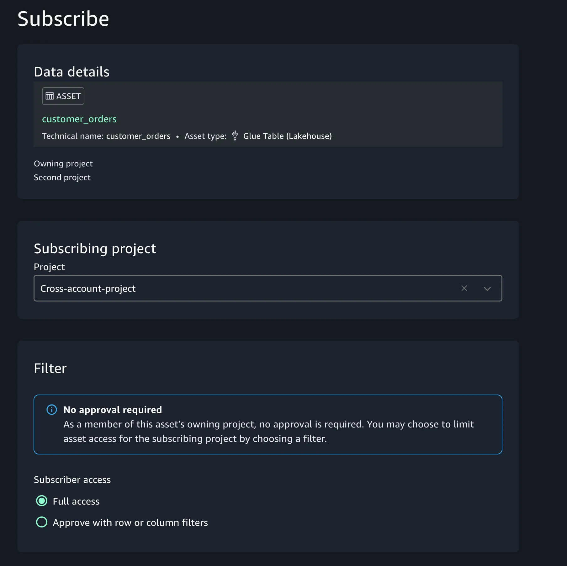 Cross-account asset sharing